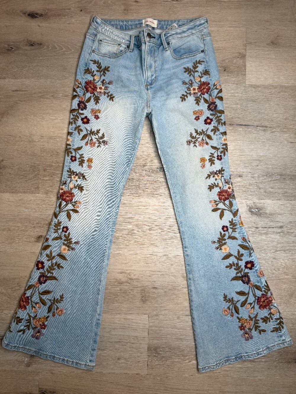 Driftwood Farrah Floral Embroidered Flare Jeans Light Wash 28